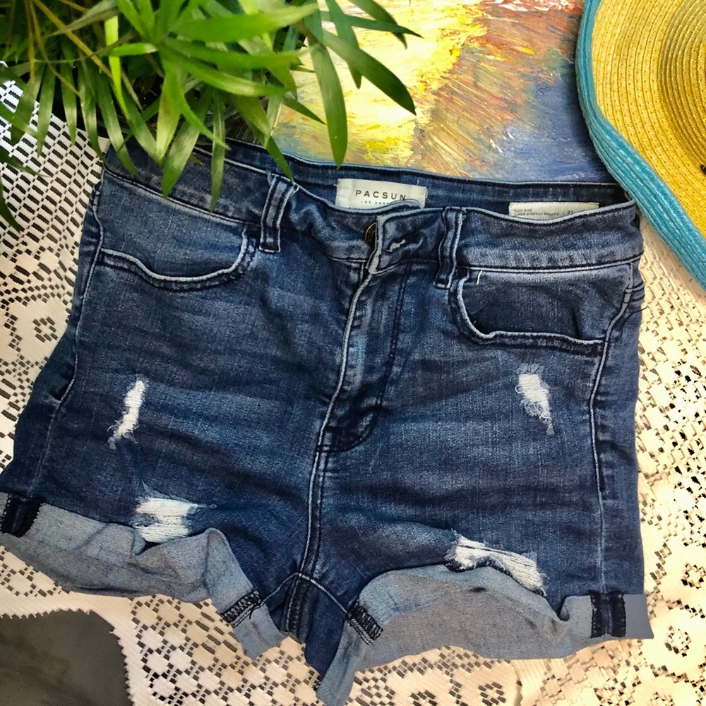 Blue jean high rise shorts